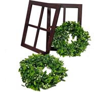 Cadre de fenêtre décoratif en bois en set de 2 avec couronne décorative - 38x28 cm - Couleur : Noyer