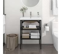 Cadre de Lavabo de Bain Vasque à Encastrer Fer Multi-taille Blanc/Noir vidaXL