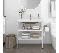 vidaXL Cadre de lavabo de salle de bain vasque à encastrer Blanc Fer