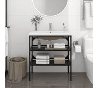 Cadre de Lavabo de Bain Vasque à Encastrer Fer Multi-taille Blanc/Noir vidaXL