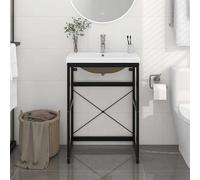 Cadre de Lavabo de Bain Vasque à Encastrer Fer Multi-taille Noir/Blanc vidaXL