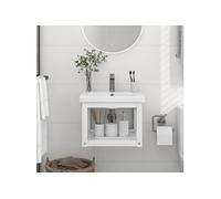 vidaXL Cadre de Lavabo de Salle de Bain Mural Support de Lavabo Suspendu Meuble de Rangement de Salle de Bain Blanc 40x38x31 cm Fer Blanc G