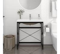 vidaXL Cadre de lavabo de salle de bain vasque à encastrer Noir Fer