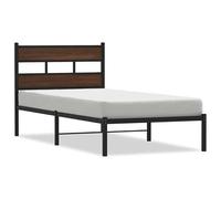 Cadre de lit 100 x 190 cm avec tête de lit, en chêne massif marron, pour chambre à coucher, structure stable, montage facile, design moderne