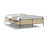 Cadre de lit 120 x 200 cm en bois de chêne Sonoma et métal, cadre stable pour un sommeil réparateur, montage facile pour la chambre à coucher