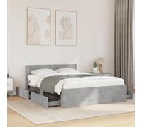 Cadre de Lit 120x190 cm, en Bois d'Ingénierie avec Tête de Lit Intégrée et Tiroirs de Rangement, Style Moderne, Cadre de Lit et Lit Une Place, Gris Béton, 193 x 123 x 69 cm