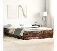Cadre de Lit, 120x200 cm en Bois d'Ingénierie avec Rangement, Design Moderne, Cadre de Lit Renforcé, pour Chambre Adulte ou Lit Enfant, Couleur Chêne Fumé, 203 x 123 x 35 cm