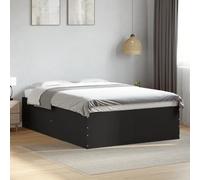 Cadre de Lit 135x190 cm Noir Moderne en Bois d'Ingénierie avec Lattes, Cadre de Lit sans Matelas, Sommier pour Chambre à Coucher, Design Ã‰puré et Durable, Facile à Assembler