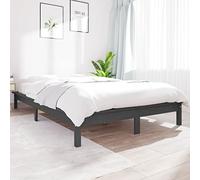 Cadre de Lit 140x190 cm, en Pin Massif Gris, Structure Renforcée avec Lattes, Cadre de Lit Moderne, pour Chambre Adulte, Lit Deux Place, Design Minimaliste, Couleur Gris, 202 x 151.5 x 26 cm