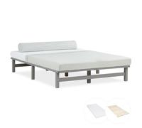 Cadre de lit 140x200 bois massif gris Matelas Sommier lattes Double Homestyle4u