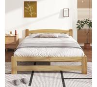 Cadre de Lit 140x200 cm en Bois Massif - Futon Simple Naturel avec Tête de Lit et Sommiers à Lattes pour Jeunes et Adultes