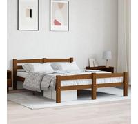 Cadre de Lit 140x200 cm, en Pin Massif Brun Miel, Structure Renforcée avec Latte en Contreplaqué, Bed Frame Moderne pour Chambre à Coucher et Lit Enfant, Coloris Marron Miel, 206 x 146 x 66 cm