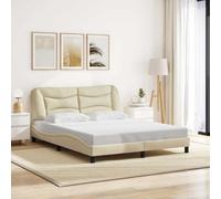 Cadre de lit 160x200 avec tête de lit Incluse, crème, en Tissu Respirant et Durable, sans Matelas, pour Chambre Adulte et Chambre d'amis, Design Moderne à côtés ondulés