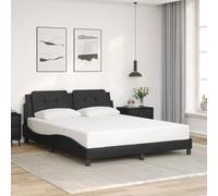 Cadre de lit 160x200 avec tête de lit rembourrée en Similicuir Noir, Design Moderne et Soutien Lombaire, pour Chambre à Coucher et Chambre dâ€™Amis, sans Matelas Inclus