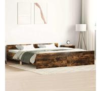 Cadre de Lit 160x200 cm, en Bois d'Ingénierie et Pin Massif, avec Tête et Pied de Lit, Design Moderne, Cadre de Lit et Lit Adulte Deux Places, pour Chambre à Coucher, Chêne Fumé, 203 x 163 x 50 cm