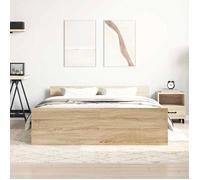 Cadre de lit 2 personnes chêne sonoma - KALISSE - 140x190 cm - Bois d'ingénierie - Lattes contreplaqué