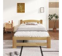 Cadre de Lit 90x200 cm en Bois Massif Naturel - Lit Futon Simple Avec Tête de Lit et Sommiers à Lattes - Pour Jeunes et Adultes, Natu