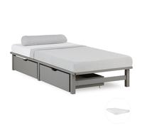 Cadre de lit 90x200 cm Simple Matelas 2 Tiroirs Gris en Bois Sommier Homestyle4u