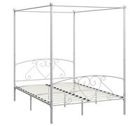 Cadre de lit à baldaquin en métal blanc 160 x 200 cm - Cadre de lit élégant pour chambre à coucher, construction métallique stable, montage rapide - Idéal pour les espaces de vie modernes