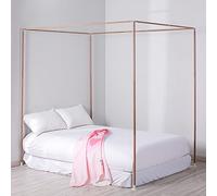 Cadre de lit à baldaquin en métal, Support de moustiquaire à Grain de Bois en Acier Inoxydable, Poteau de lit à Quatre Coins, Facile à Installer, Support de moustiquaire s'adapte