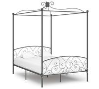Cadre de lit à baldaquin sans Matelas Gris métal 140x200 cm, Structure Robuste, Design élégant avec Rideau, sommier intégré, idéal Chambre décor Moderne