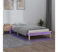 Cadre de Lit à LED 200x200 cm Blanc Bois Massif Adulte Double Sommier vidaXL