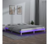 Cadre de Lit à LED 200x200 cm Blanc Bois Massif Adulte Double Sommier vidaXL