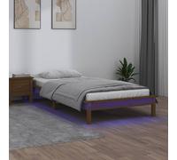 Cadre de Lit à LED Gris 90x190 cm Bois Massif Adulte Simple Sommier vidaXL