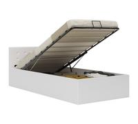 Cadre de lit à rangement hydraulique Blanc Similicuir 100x200cm Blanc