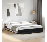 Cadre de lit avec tiroir noir 90x190 cm bois d'ingénierie, lit, lit de rangement, cadre de lit simple, lit simple, meuble de chambre, sommier