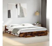 Vidaxl Cadre De Lit Avec Tiroirs Sans Matelas Chêne Fumé 120x200 Cm Multicolore