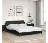 Cadre de Lit Adulte, 160x200 cm, en Simili Cuir Noir, Design Moderne avec Tête de Lit Intégrée, Structure Renforcée avec Latts en Contreplaqué, pour Chambre à Coucher, Cadre de Lit, Lit Deux Place