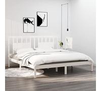 Cadre de Lit Adulte, 200x200 cm en Pin Massif Blanc, Bed Frame avec Tête de Lit Intégrée, Structure Renforcée et Latte, pour Chambre à Coucher, Lit Deux Place, Dimension 205.5 x 206 x 100 cm