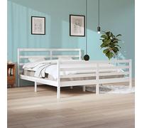 Cadre de Lit Adulte, 200x200 cm en Pin Massif Blanc, Lit Deux Place avec Tête de Lit, Structure Renforcée et Latte, Design Moderne, pour Chambre à Coucher, 205.5x205.5x100 cm