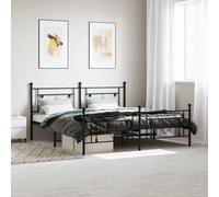 Cadre de Lit Adulte, en Métal avec Pieds et Tête de Lit, Structure Renforcée, Lit Deux Place avec Espace de Rangement, Design Moderne, pour Chambre à Coucher, Couleur Noir, 180 x 200 cm