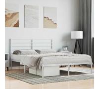 Cadre de Lit Adulte, Structure Métallique Renforcée avec Tête de Lit, Design Moderne, Bed Frame 160x200 cm, pour Chambre à Coucher, Blanc, 207 x 166 x 90 cm