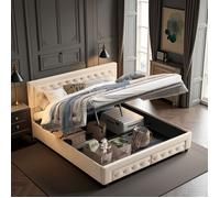 Cadre de Lit - AMBIANCE - 160x200cm - Coffre de Rangement - avec Tête de Lit capitonnée - avec Système de Levage & Tiroir