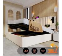 Cadre de lit - AUTREMENT - 180 x 200 cm - Beige - Avec rangement - Lampe de lecture et USB