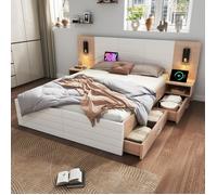 Cadre de lit - AUTREMENT - O.Ye - 180x200 cm - Bois massif - 2 tiroirs avec USB