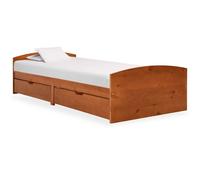 vidaXL Cadre de lit avec 2 tiroirs Marron miel Bois de pin 90x200 cm