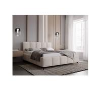 Cadre de lit avec coffre NIKO en tissu bouclette - Blanc - Dimensions du couchage : 160 x 200 cm