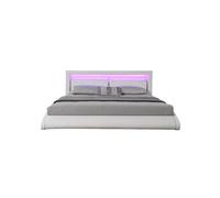 CONCEPT USINE - Lit Brixton Double en Simili Blanc avec LED Intégrées - Couchage 140 x 190 cm - Cadre de Lit 2 Places avec Sommier pour 2 Personnes -Tête de Lit avec LED 4 Couleurs - Design et Élégant