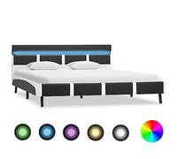 Cadre de Lit avec LED, 140x200 cm, Simili Cuir Gris, Structure MDF Renforcée, avec Télécommande, Design Moderne, Canapé Lit Multifonction, pour Chambre Adulte, 210 x 145 x 68 cm