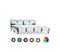 Cadre de Lit avec LED Lit Rembourré Lit Double Lit Adulte Sommier à Lattes Chambre à Coucher Maison Intérieur Blanc Similicuir 120x200 cm