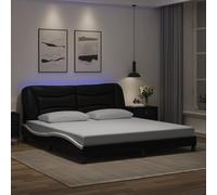 Vidaxl Cadre De Lit Avec Lumières Led Noir Blanc 140x190 Cm Similicuir Blanc