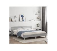 Vidaxl Cadre De Lit Avec Tête De Lit Et Led Sonoma Gris 160x200 Cm Multicolore