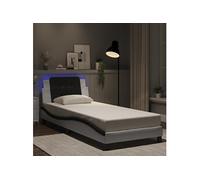 Cadre de Lit avec Lumières LED, Lit Rembourré, Lit Simple, Lit Adulte de Chambre à Coucher Intérieur, Moderne, Blanc Noir 80x200 cm Similicuir