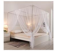 Cadre de lit avec moustiquaire pour Chambre à Coucher, Cadre de lit à baldaquin en Acier Inoxydable, poteaux à 4 Coins, Cadre de lit à baldaquin avec poteaux de poteaux avec Rideau argenté,