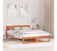 Cadre de lit avec tête de lit Brun Cire 160 x 200 cm Pin Massif, avec sommier intégré, Design Moderne et Durable pour Chambre parentale