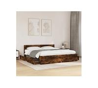 vidaXL Cadre de lit avec tête de lit chêne fumé 180x200 cm, meubles de chambre à coucher, lit double, sommier, lit, cadre de